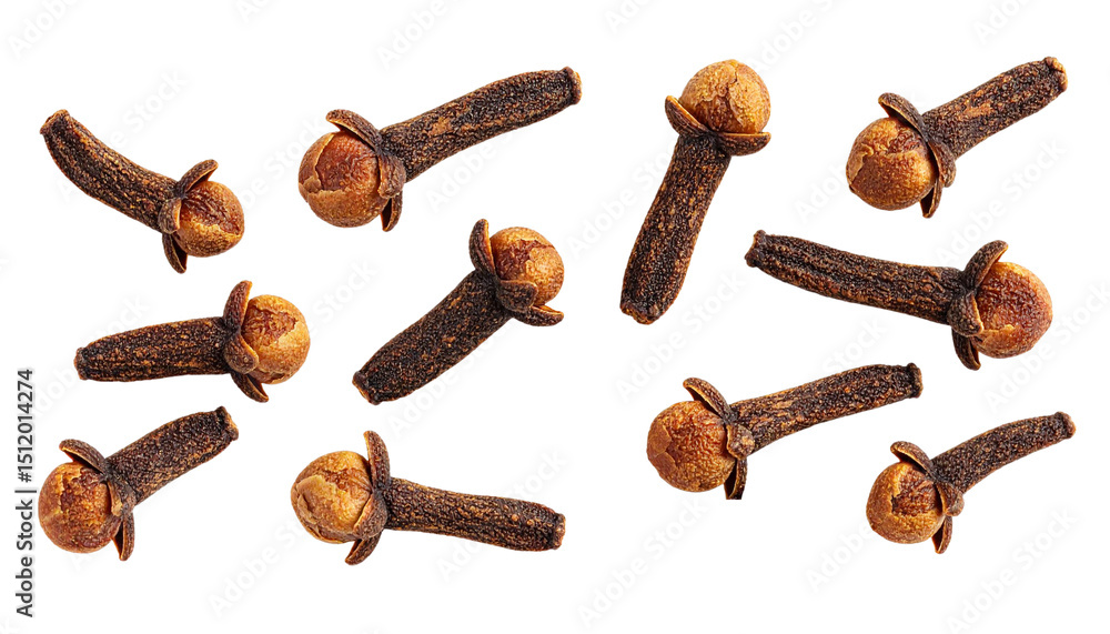 Poster cloves falling against a transparent background, creating a dynamic visual perfect for food and beve