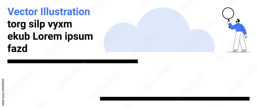 Poster individual with balloon near abstract cloud and parallel lines in a simple, modern composition. idea