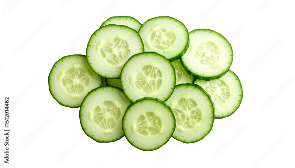 Poster close up of fresh cucumber slices, creating a refreshing and healthy visual with transparent backgro