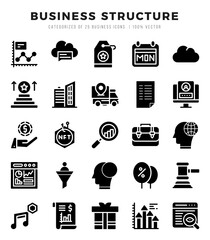 Collection of Business Structure 25 Glyph Icons Pack.