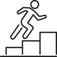 Simple icon figure is climbing some steps. It looks like they are moving up and onward to reach a higher level or goal.