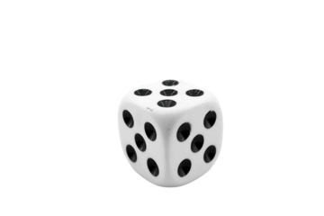 Gamer's polyhedral dice rolling on tabletop isolated on transparent background