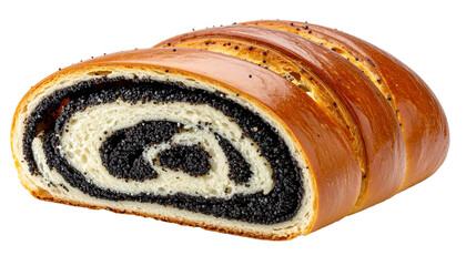 Freshly baked poppy seed roll isolated on transparent background, perfect for bakery and pastry projects