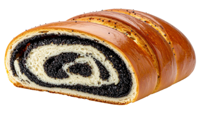 Freshly baked poppy seed roll isolated on transparent background, perfect for bakery and pastry projects