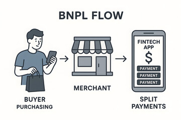 Illustration of BNPL Process With Buyer, Merchant, and Fintech App