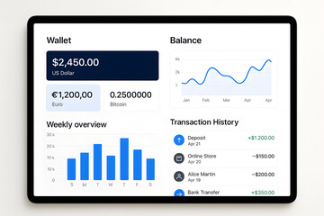 Realistic Digital Wallet Dashboard With Multiple Currency Balances