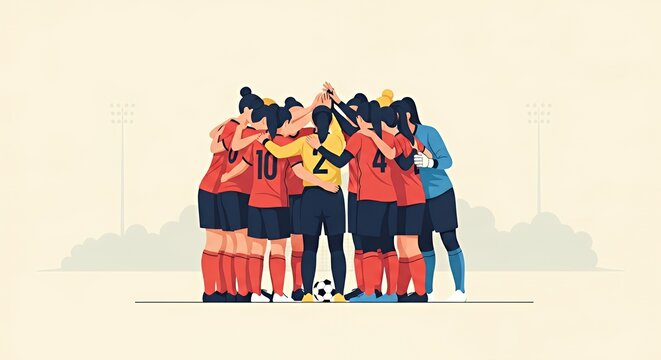 Women Soccer Team Huddling Together for Team Spirit and Motivation