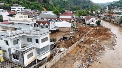 
Pictures of severe flooding in Mae Sai District, Chiang Rai Province, with assistance from officers, Mae Sai District Engineers, Mae Sai Police, Mae Sai Subdistrict Municipality, Thailand, Asia