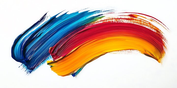 Colorful paint strokes on a white canvas background view