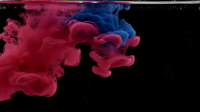 Vibrant Ink Bloom 4K Video Footage of Red and Blue Dye in Water