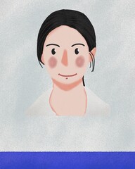 Hand drawn ponytale girl ID card crayon cartoon illustration