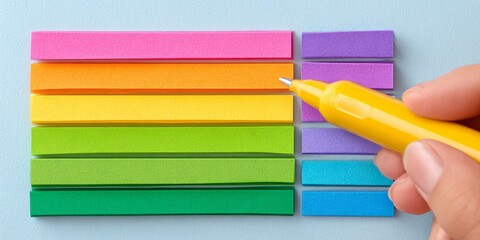 A manager marking sales plan progress on a Kanban board