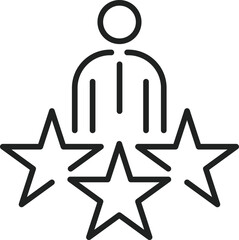 Simple figure stands near stars in this vector image, perhaps showing rating or performance indicator concept.