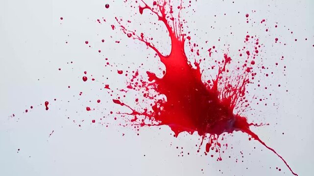 Realistic blood splashes on white background, multiple shapes and sizes, high contrast, sharp detail.
