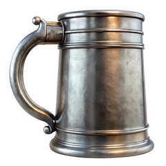A highly detailed silver beer mug showcasing a classic design with a sturdy handle, reflecting light beautifully. Ideal for gatherings or themed events.