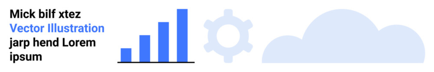 Bar chart rising in height, gear, and cloud illustrate analytics, progress, optimization, technology, cloud computing, data management innovation. Ideal for business insights dashboards simple