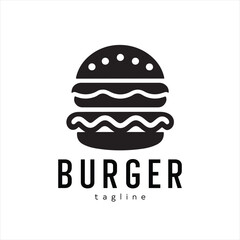 A burger logo design icon flat and silhouette style vector minimal art illustration on a white background
