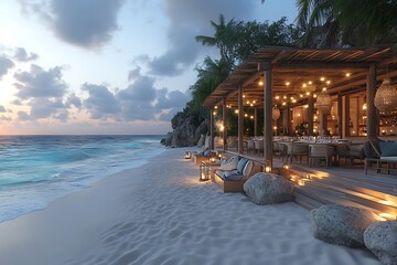 Peaceful beach dinner under warm lights high resolution picture