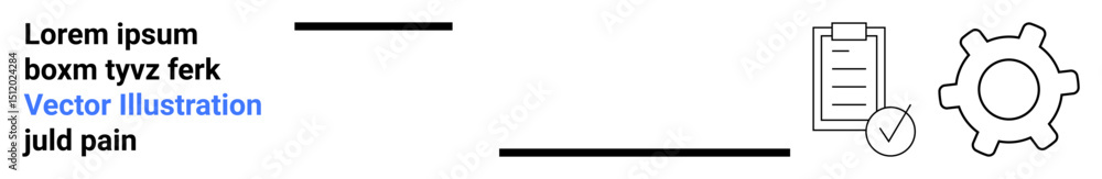 Poster clipboard with checklist and tick mark next to a gear representing task management, process optimiza