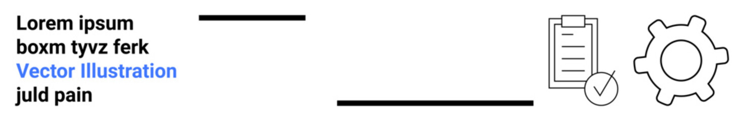 Clipboard with checklist and tick mark next to a gear representing task management, process optimization, and efficiency. Ideal for teamwork, productivity, planning, workflow, settings, organization