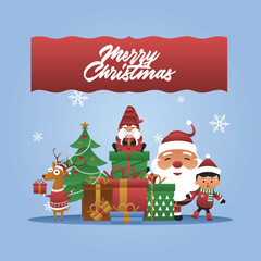 Vector illustration background of cute Christmas characters celebrating Christmas