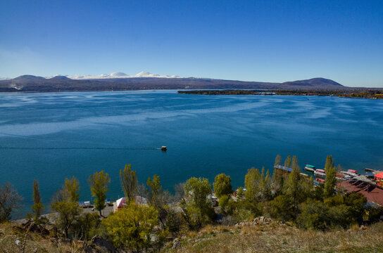 Lake Sevan scenic view from Sevanavank monastery (Gegharkunik Province, Armenia)