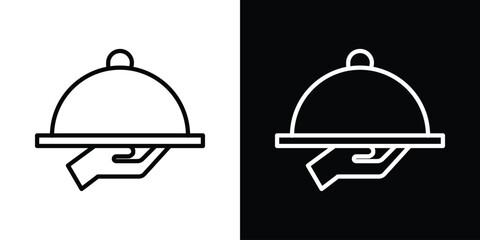 Hand holding tray icon. Simple element illustration. outline and flat symbol design