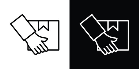 Hand holding box icon. Simple element illustration. outline and flat symbol design