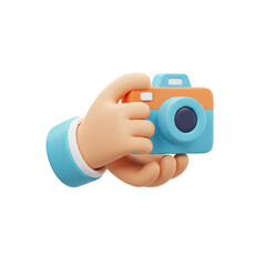 3D illustration of a hand holding a colorful toy camera isolated