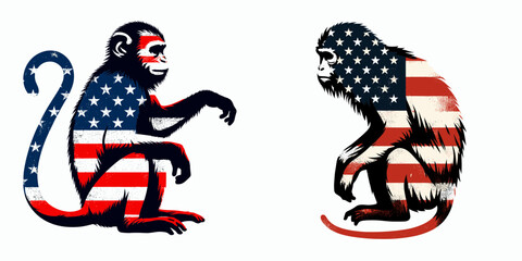 Fototapeta premium Monkey1. 4th of July Independence Day American Flag Patriotism Usa America Clipart Vector Illustration. Primate variant first specimen studying simian evolution wildlife observation.