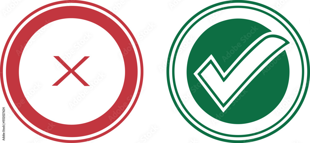 Aufkleber red x and green checkmark circle icons in minimalist flat vector design