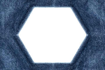 Denim Hexagon Frame: A detailed close-up of denim fabric with a stark, six-sided cutout at its center, offering a minimalist and modern aesthetic.