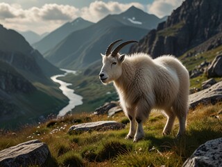 Obraz premium Mountain goat in natural alpine landscape