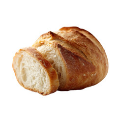 A freshly baked loaf of bread with a golden crust and soft interior, ideal for sandwiches or serving with meals. Perfect for culinary presentation and food styling.