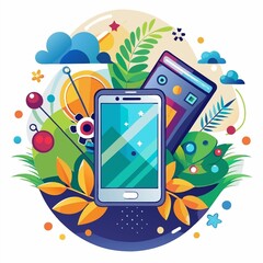 mobile phone with colorful application icons