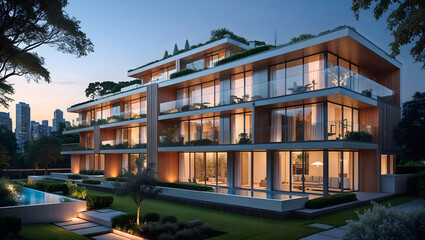 multi-story residential building with a sleek-1