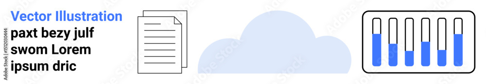 Poster cloud icon connects digital documents and data visualized in bar chart. ideal for cloud computing, f