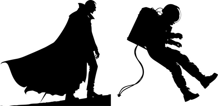 Zorro or Heroic Figure and Jetpack Silhouette - Adventure, Freedom & Action