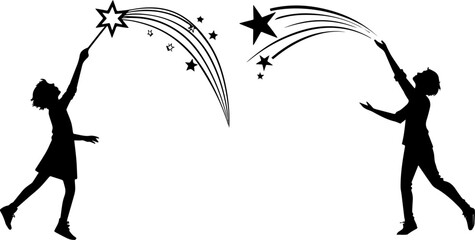 Reaching for Stars Silhouettes - Dreams, Ambition & Magic Concept Vector