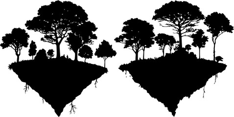 Floating Island Silhouettes with Trees - Fantasy Landscape & Nature Concept