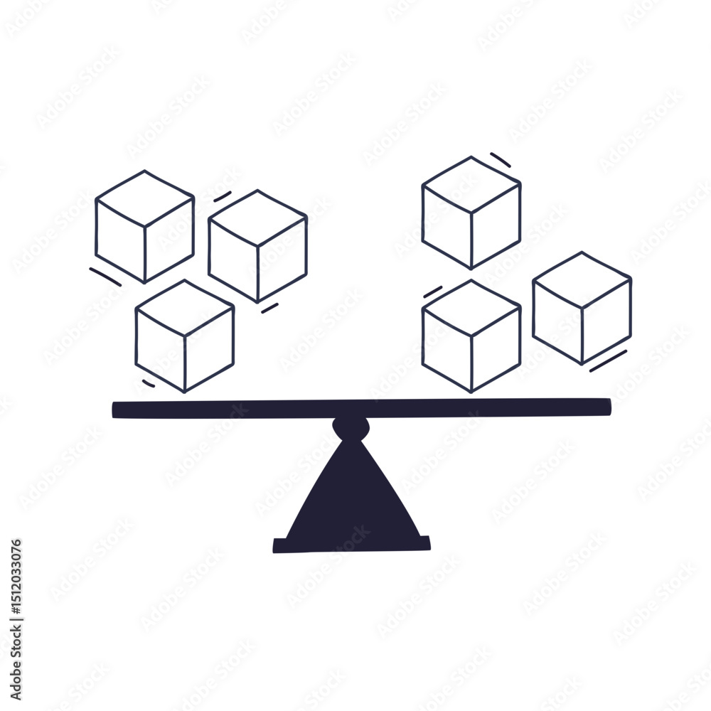 Poster balanced scales with abstract cubes symbolize equilibrium and harmony.