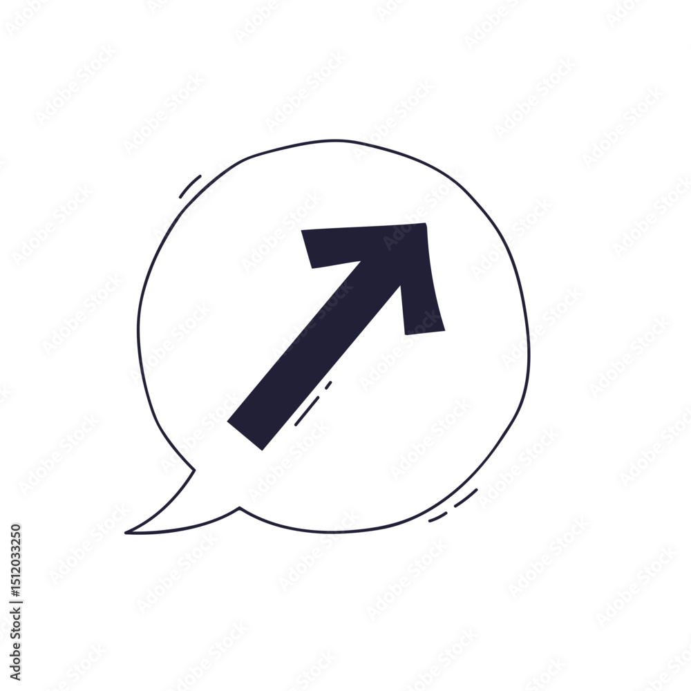 Poster a growth arrow inside a chat bubble symbolizes communication-driven progress.