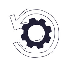 A gear inside a loop symbolizes continuous improvement and automation.