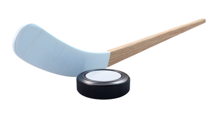 3D icon of ice hockey stick and puck, white background