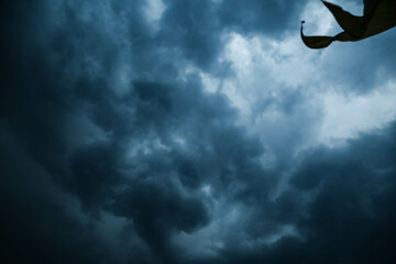 Cute Skyscape Of Sky With Heavy Rain Or Snow Clouds Backdrop, Thunderbolt Storm With Lightings - Photo Of Nature
