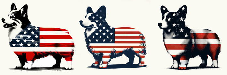 Corgi Dog. 4th of July Independence Day American Flag Patriotism Usa America Clipart Vector Illustration. Pembroke welsh canine friend small herding breed companion adorable puppy.
