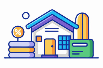 A close-up image of a person using a calculator while holding a credit card, symbolizing financial management, rising interest rates, and digital banking. Futuristic graphics including upward arrows, 