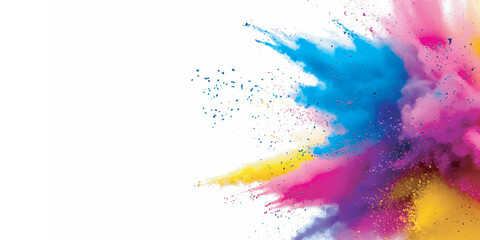 Colorful rainbow holi paint powder explosion isolated on white background abstract vibrant.