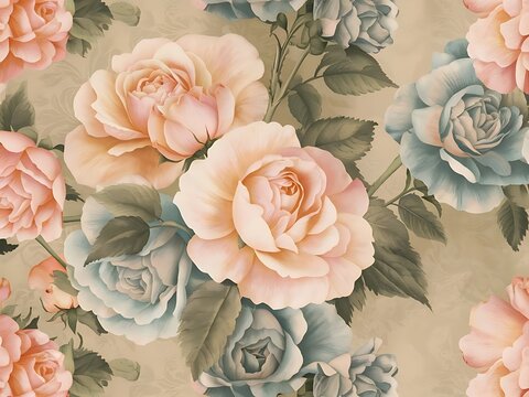 Vintage rose floral pattern with pastel colors for fabric and wallpaper design