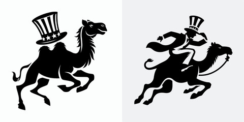 Naklejka premium Camel. 4th of July Independence Day American Flag Patriotism Usa America Clipart Vector Illustration. Desert ungulate tough quadruped exhibiting adaptation for arid climate locomotion.